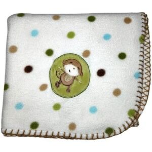 Just Born Baby Fleece Monkey Polka Dot Blanket Beige Green htf  Blue Security